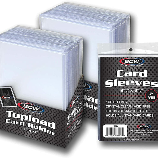 50 Trading Card Sleeves Hard Plastic Toploader Holder plus 100 Penny Sleeves